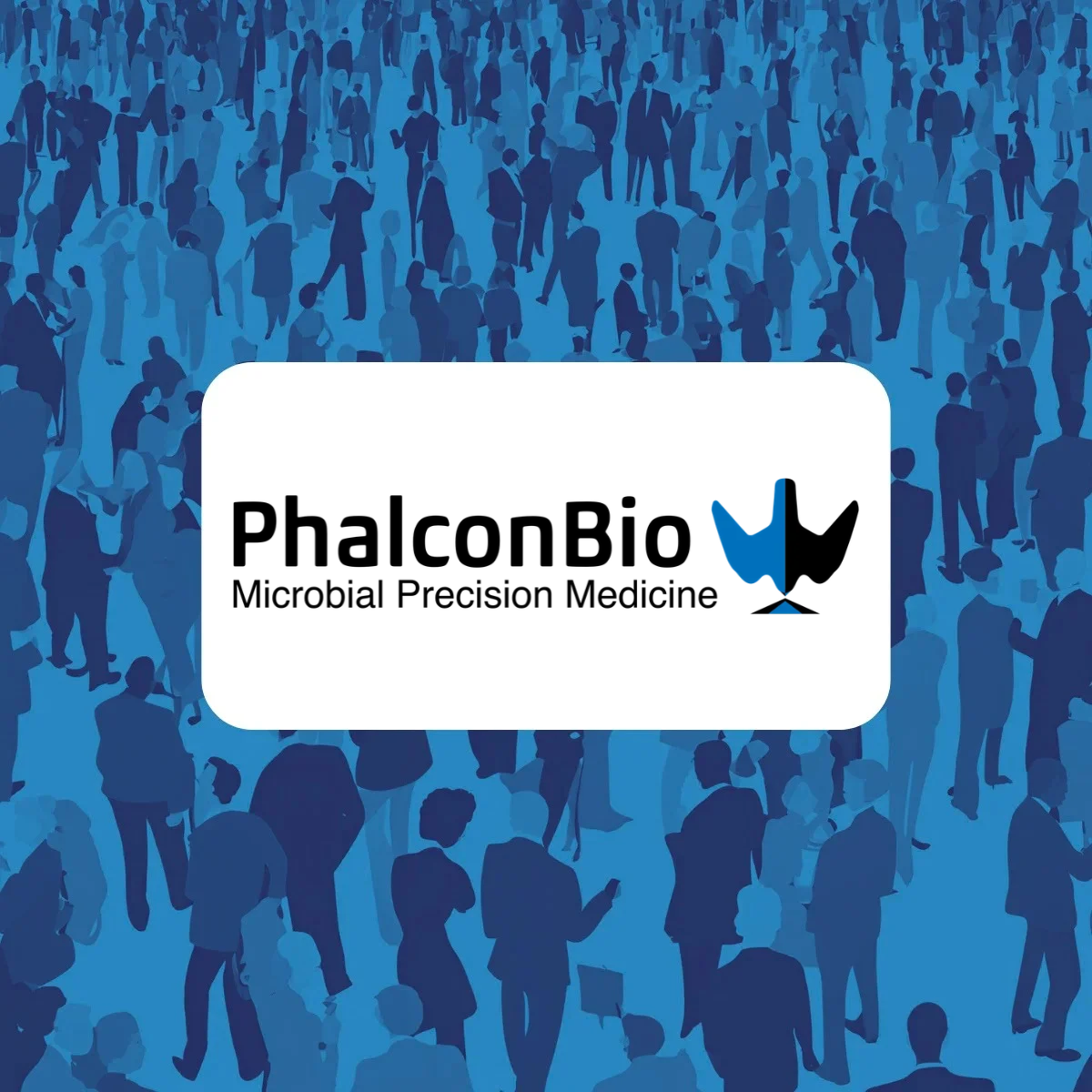 phalcon-bio-press-release Blue graphic of people walking with the PhalconBio logo (PhalconBio: Microbial Precision Medicine) overlaid in a white box.